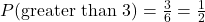 P(\text{greater than 3}) = \frac{3}{6} = \frac{1}{2}