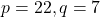 p=22, q=7