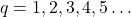 q = 1, 2, 3, 4, 5 \ldots
