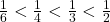\frac{1}{6} < \frac{1}{4} < \frac{1}{3} < \frac{1}{2}